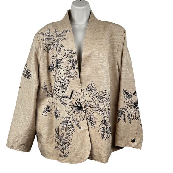 Silkland Blazer Jacket Silk Embroidered Beaded Floral Lined Tan Plus Size 24W - Picture 1 of 12